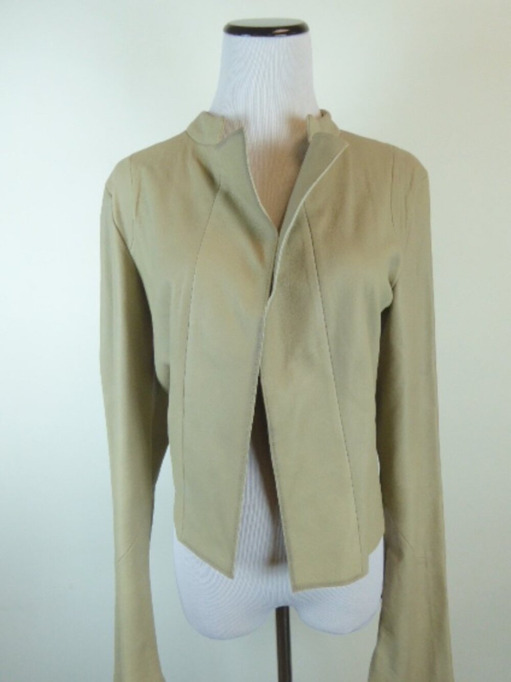 TROUVE LEATHER JACKET beige tan open front M classic